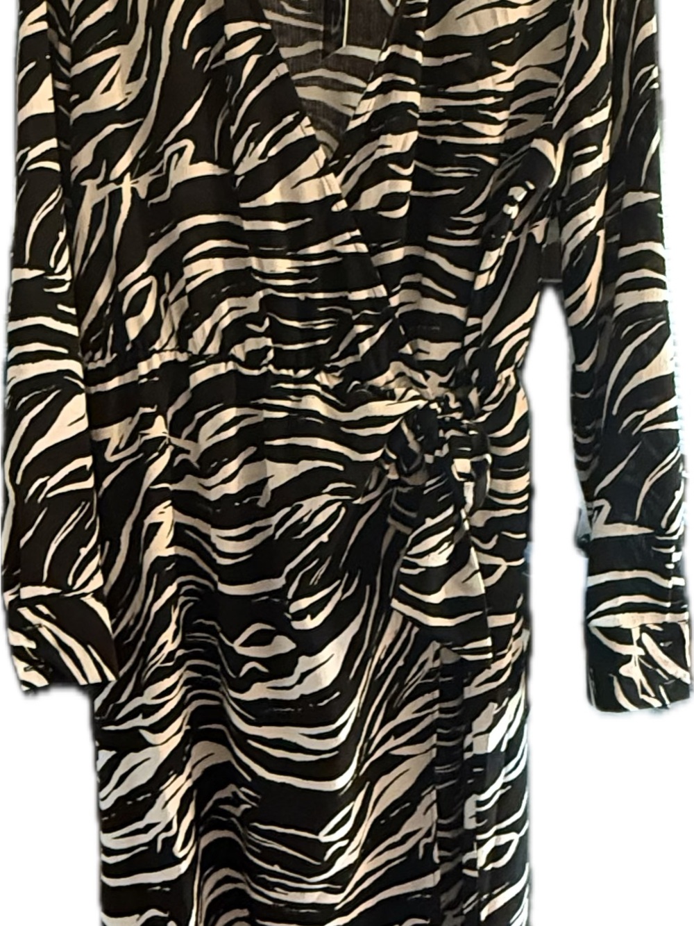 Fred David Black and White Zebra-Print Wrap Dress - Long Sleeve